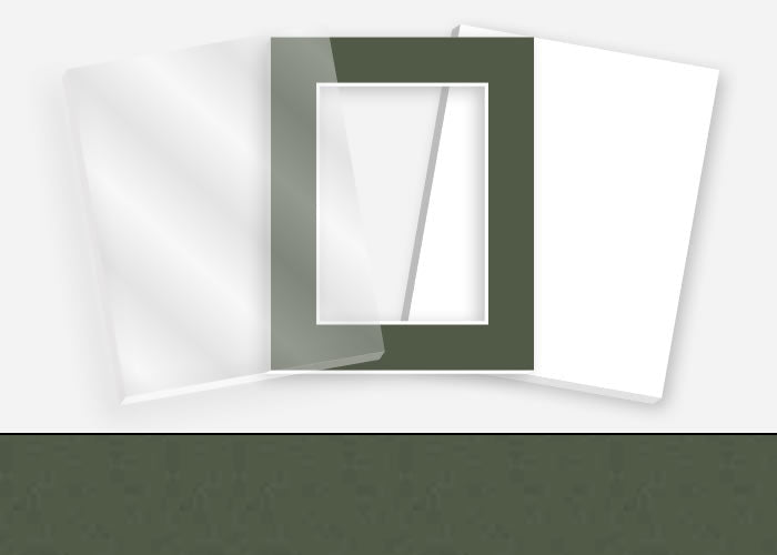 Pkg 053: Glass, Foamboard, and Mat #1032 (Dark Olive) with 2 inch Border