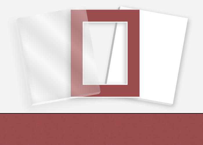 Pkg 103: Glass, Foamboard, and Mat #1042 (Williamsburg Red) with 2 inch Border
