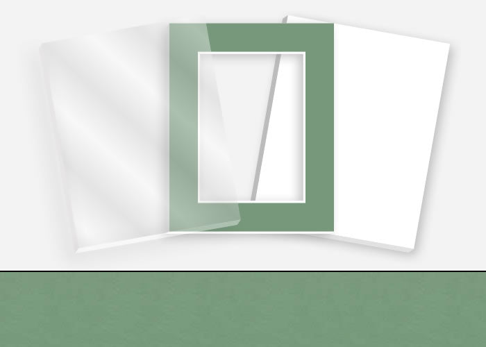 Pkg 056: Acrylic, Foamboard, and Mat #9535 (Art Deco Green) with 2 inch Border