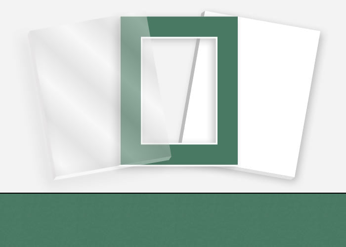 Pkg 060: Glass, Foamboard, and Mat #0919 (Ivy Green) with 2 inch Border