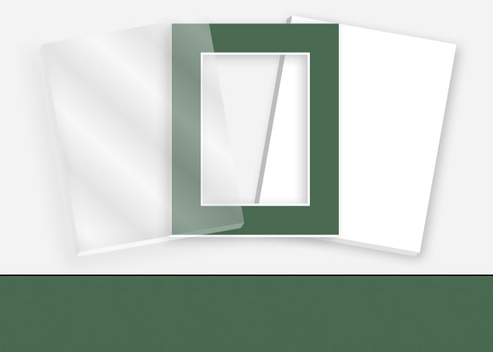 Pkg 059: Glass, Foamboard, and Mat #0988 (Wilmsbrg Green) with 2 inch Border